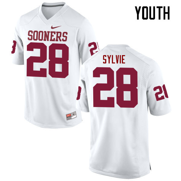 Youth Oklahoma Sooners #28 Chanse Sylvie College Football Jerseys Game-White - Click Image to Close